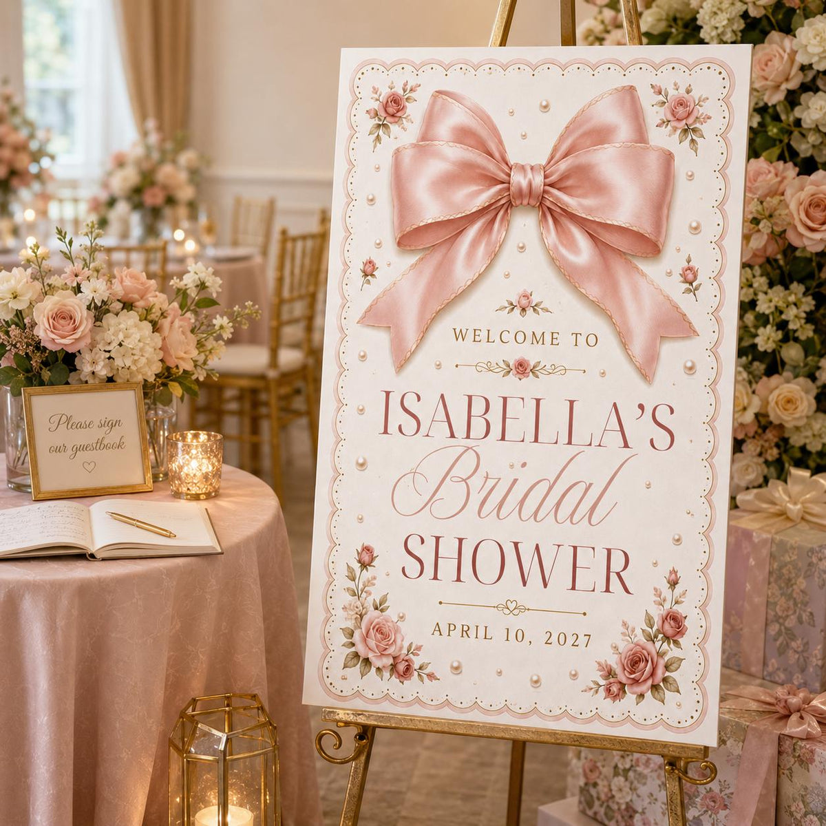 Pink Coquette Bridal Shower Welcome Sign — welcome sign you personalize in Canva