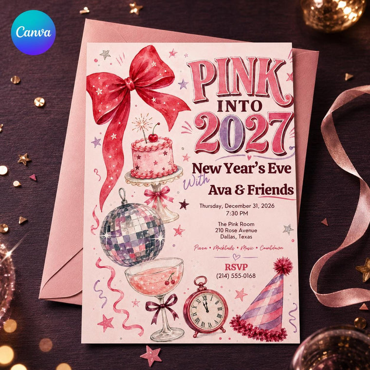 Pink Coquette New Years Eve Invitation 2027