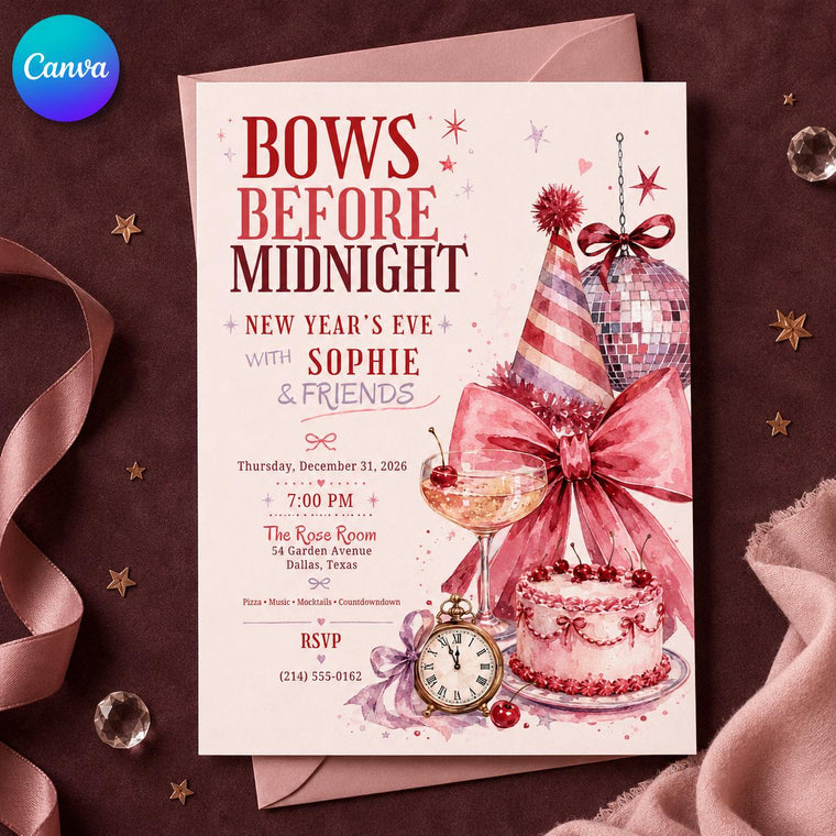 Pink Coquette New Year's Eve Party Invitation for Girls