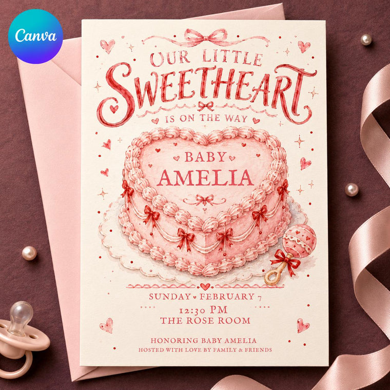 Pink Coquette Sweetheart Baby Shower Invitation for Girls