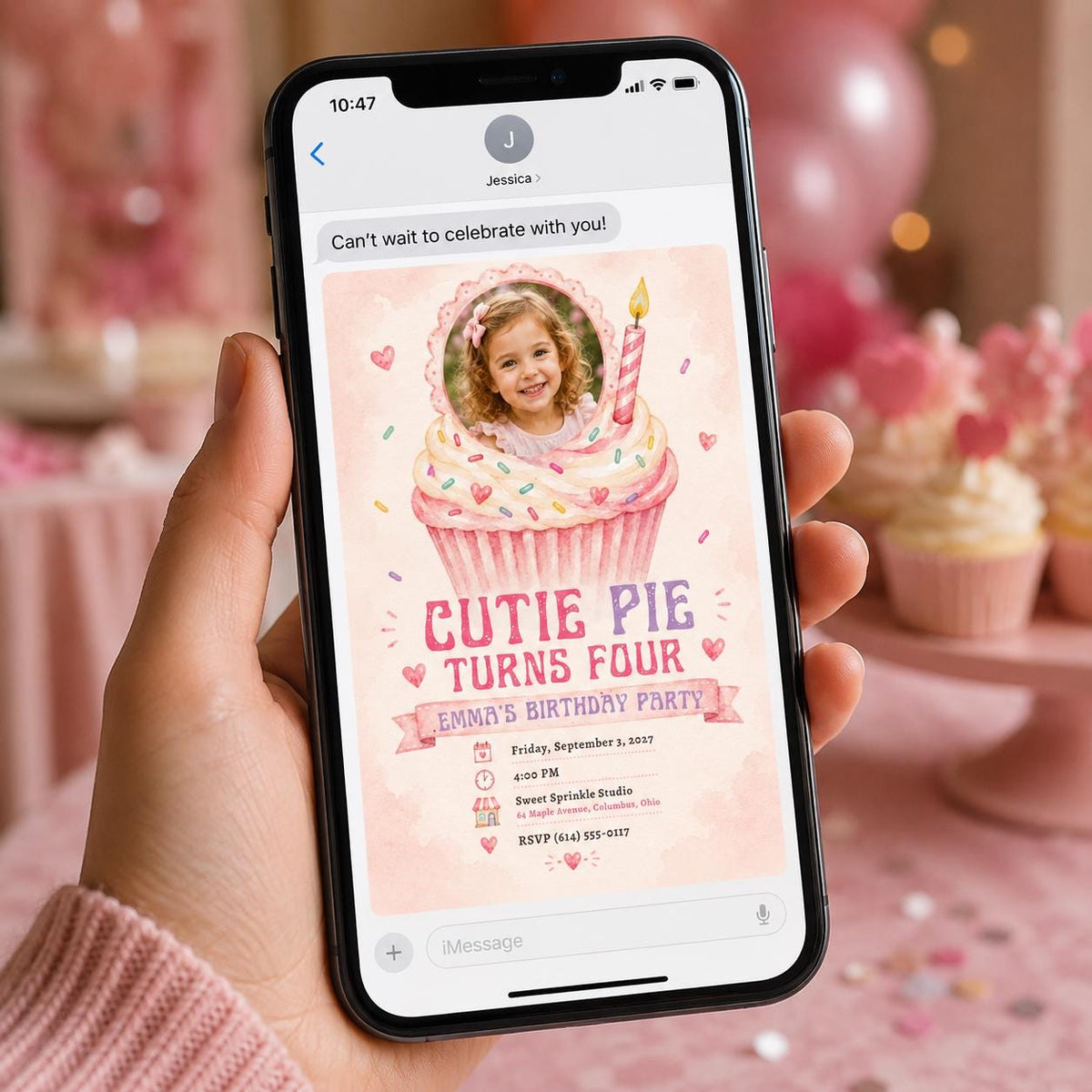 Pink Cupcake 4th Birthday Invitation for Girls — invitation you personalize in Canva
