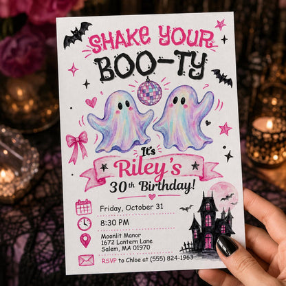 Pink Disco Halloween 30th Birthday Invitation — invitation you personalize in Canva