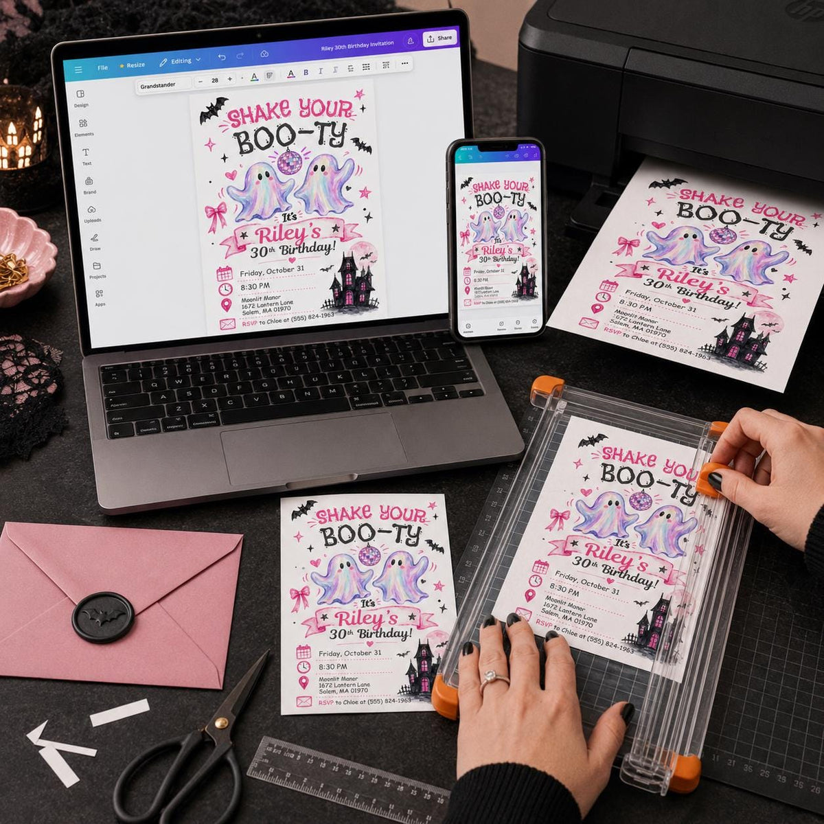 Pink Disco Halloween 30th Birthday Invitation — print-ready 30th birthday party design from VoltBy