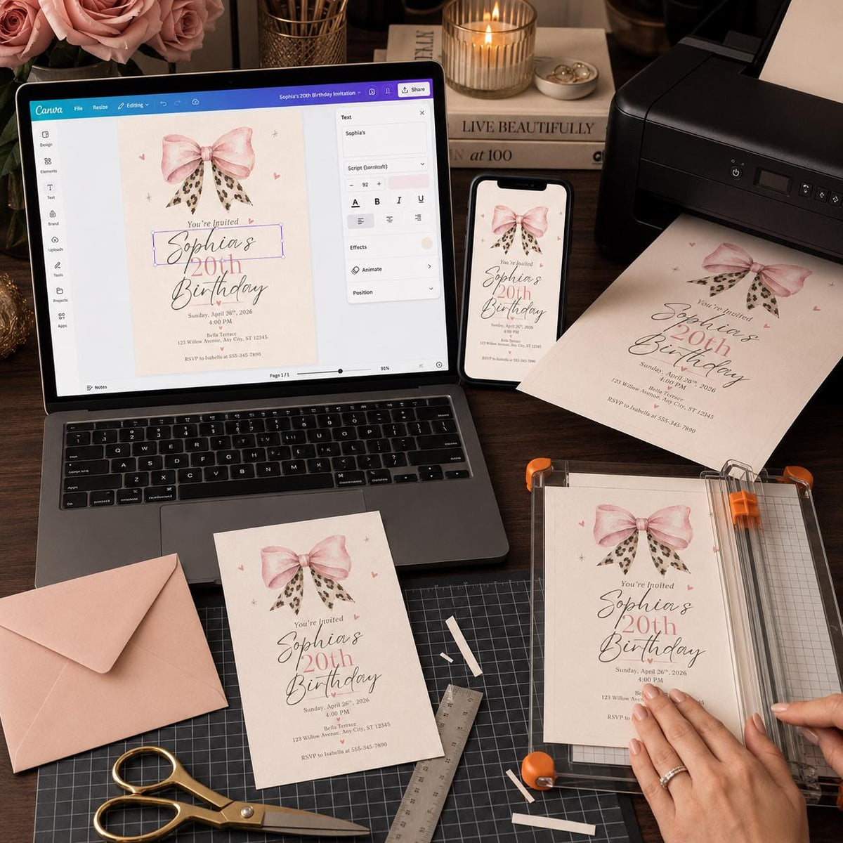 Pink Elegant 20th Birthday Invitation — coquette 20th birthday party design