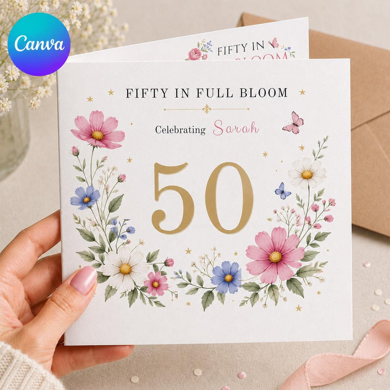 Pink Elegant 50th Birthday Greeting Card for Her