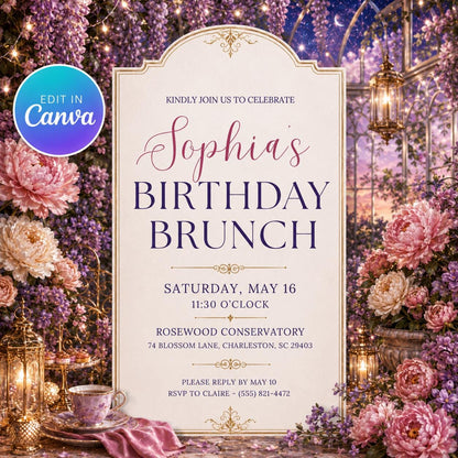Pink Elegant Birthday Brunch Invitation — invitation you personalize in Canva