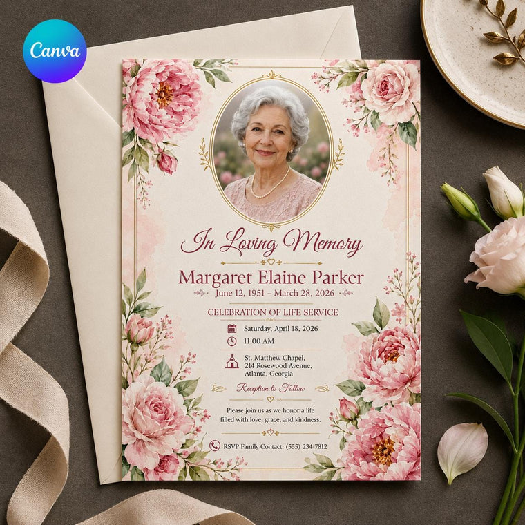 Pink Elegant Celebration of Life Invitation