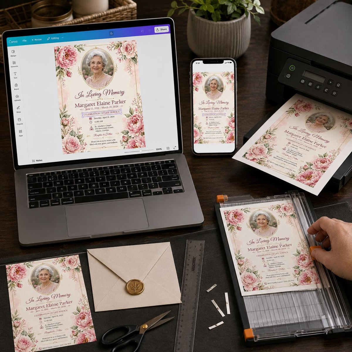Pink Elegant Celebration of Life Invitation — floral design