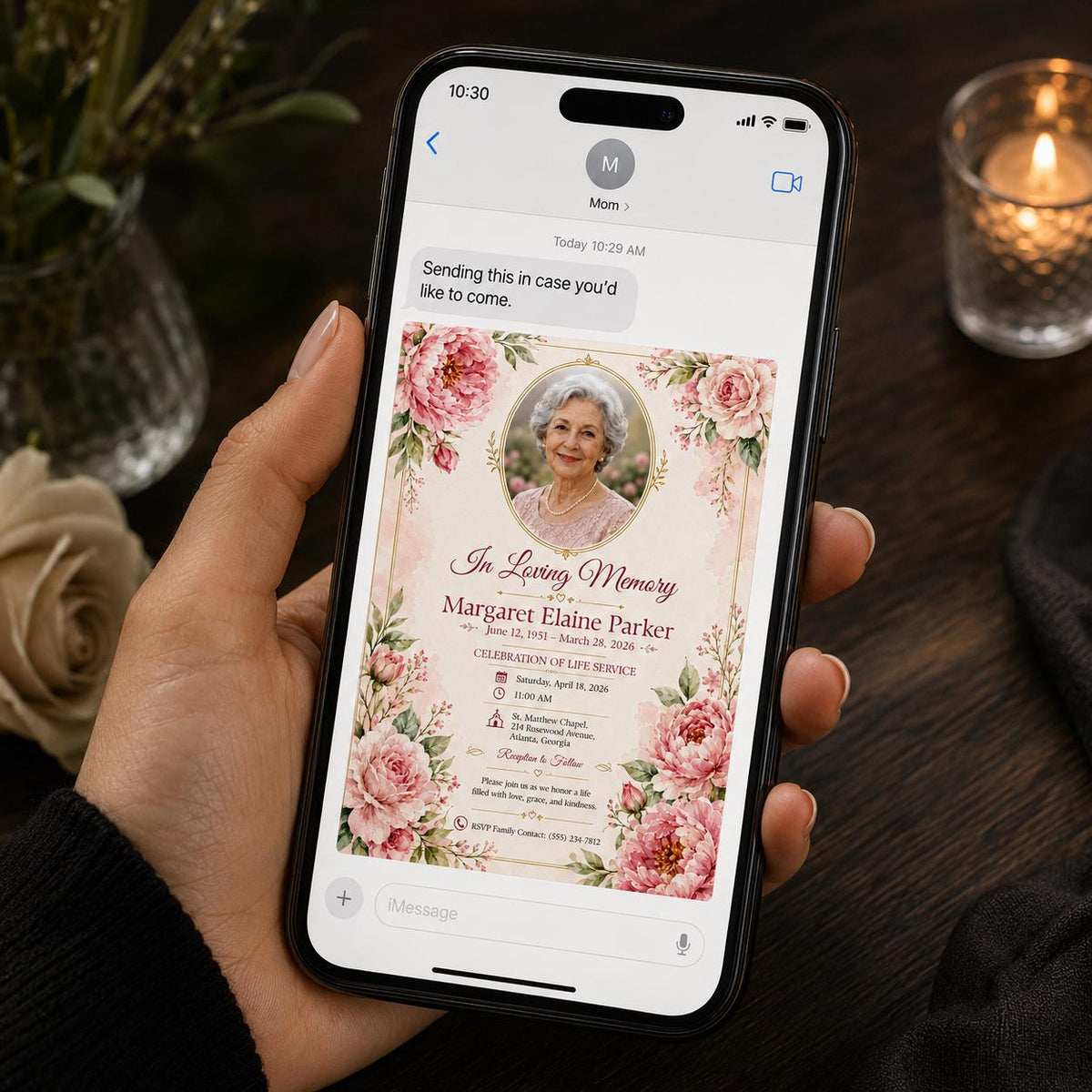 Pink Elegant Celebration of Life Invitation — print-ready celebration of life design from VoltBy