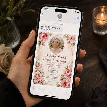 Pink Elegant Celebration of Life Invitation — print-ready celebration of life design from VoltBy