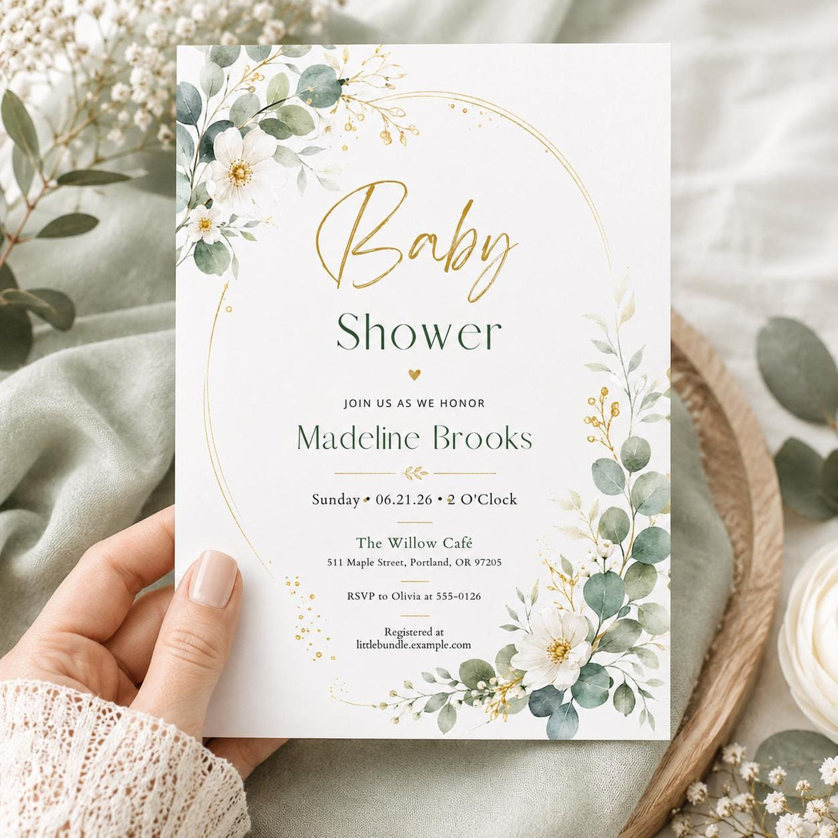Pink Elegant Fuchsia Floral Baby Shower Invitation — print-ready baby shower design from VoltBy