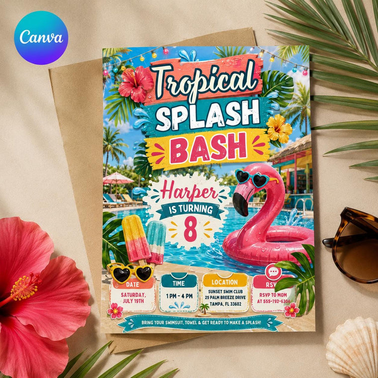 Pink Flamingo Pool Party Invitation for Girls