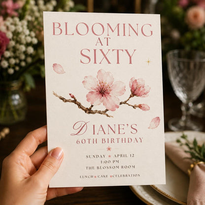 Pink Floral 60th Birthday Invitation — invitation you personalize in Canva