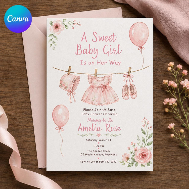Pink Floral Baby Girl Shower Invitation