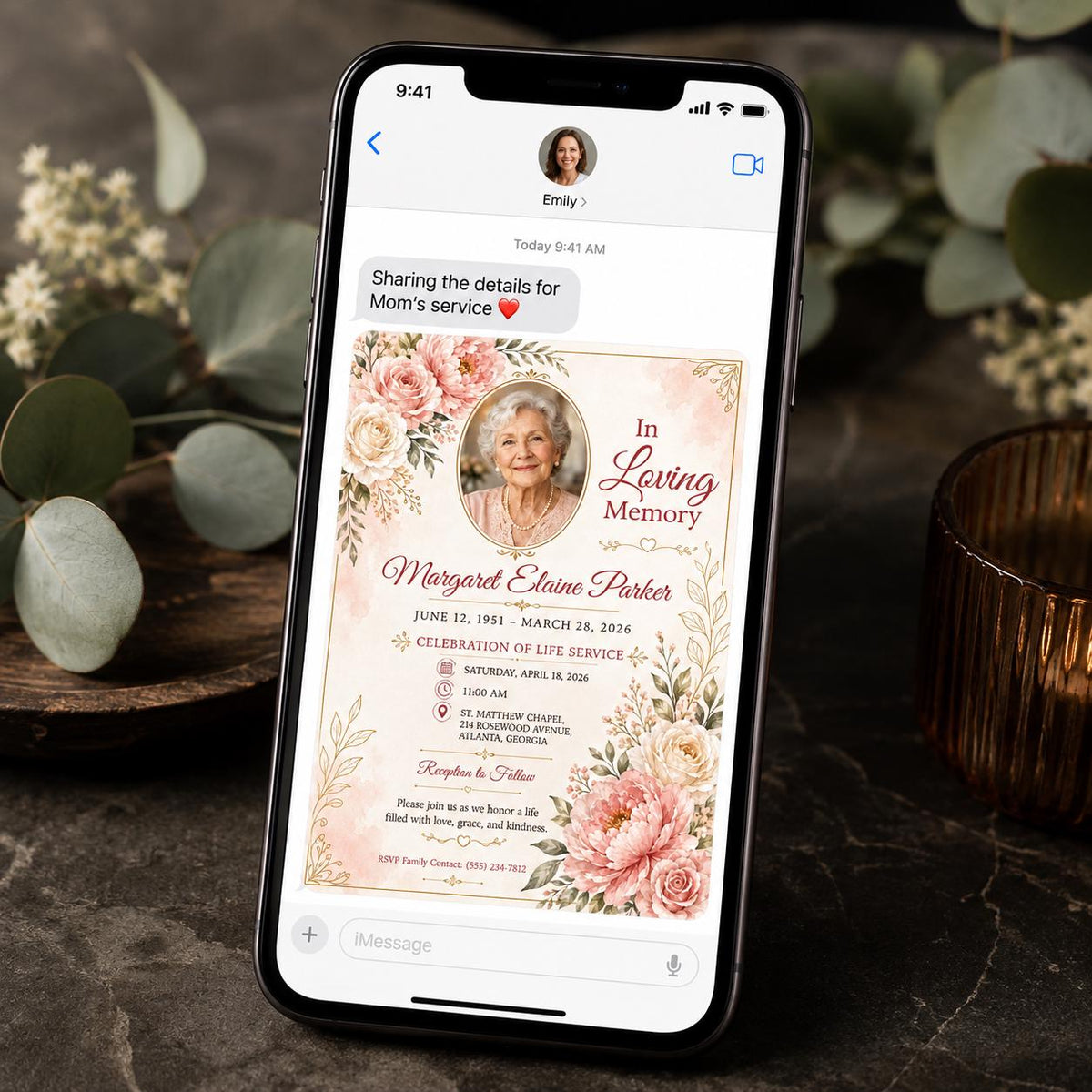 Pink Floral Celebration of Life Invitation — digital invitation, instant download
