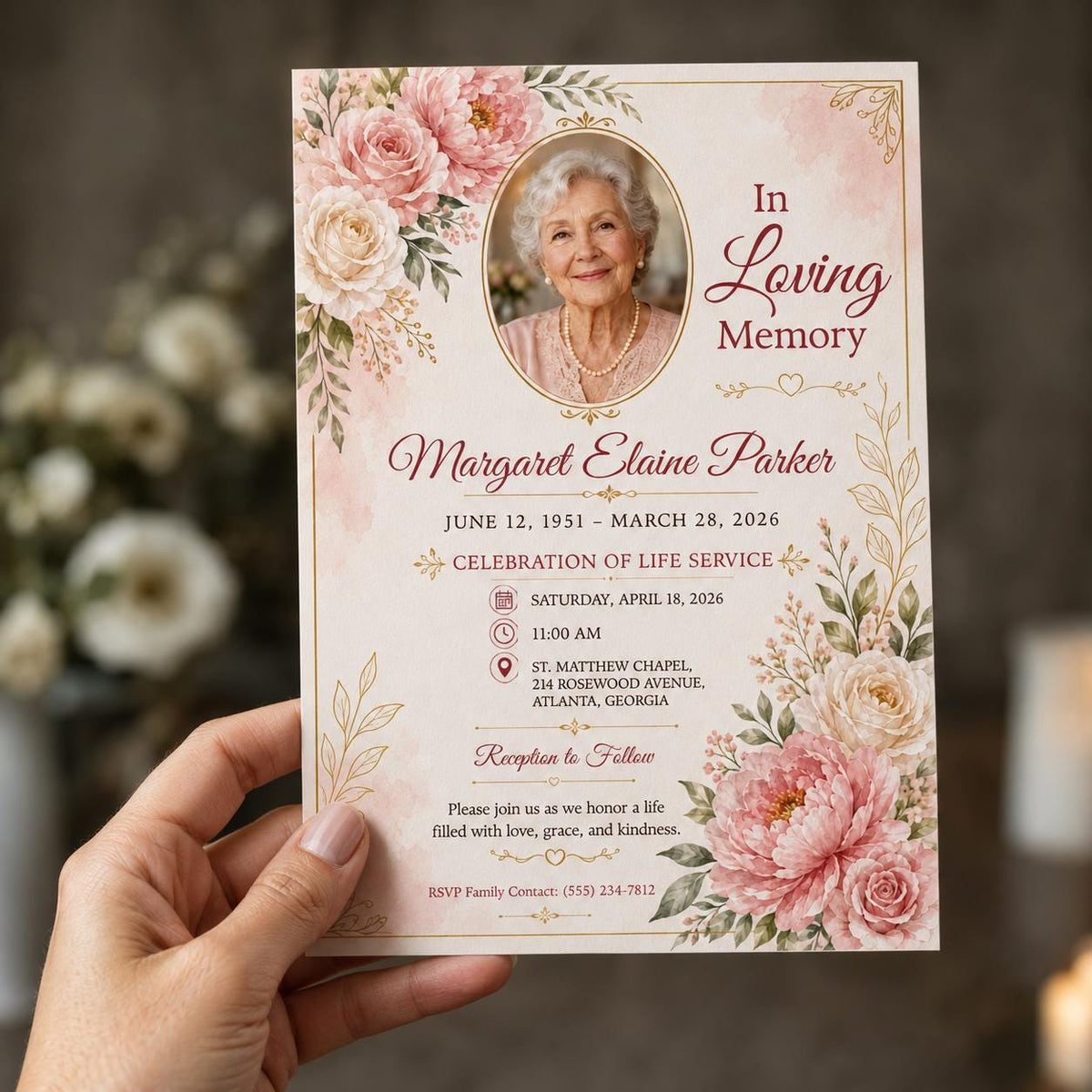 Pink Floral Celebration of Life Invitation — celebration of life stationery by VoltBy