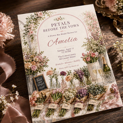 Pink Floral Flower Bar Bridal Shower Invitation — bridal shower stationery by VoltBy