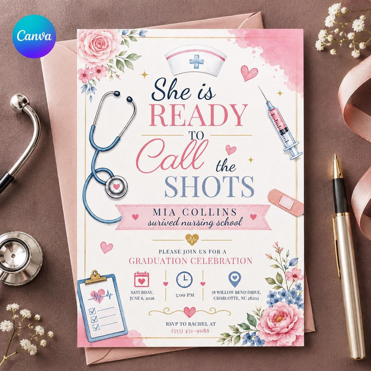 Pink Floral Nursing Graduation Invitation