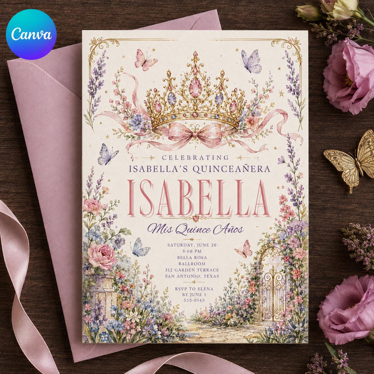 Pink Floral Quinceanera Invitation: Mis Quince Anos