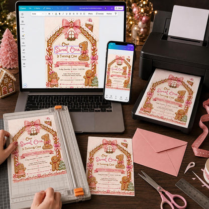 Pink Sweet One First Birthday Invitation for Girls — print-ready first birthday design from VoltBy