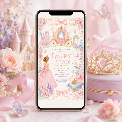 Pink Gingham Princess Carriage 2nd Birthday Invitation — invitation you personalize in Canva