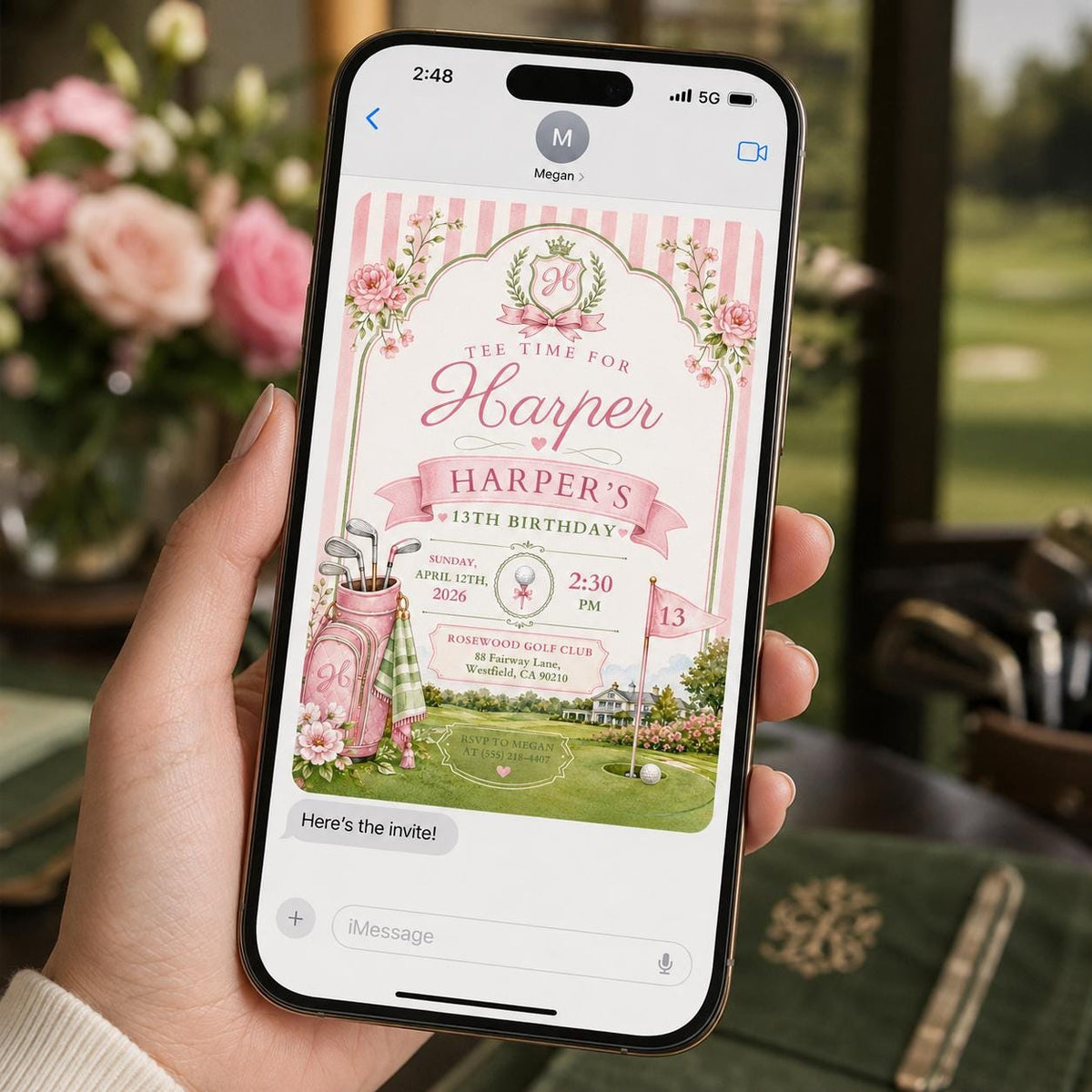 Pink Girls Golf 13th Birthday Invitation — invitation you personalize in Canva