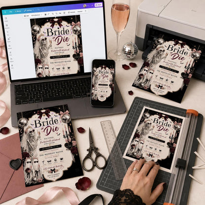 Pink Gothic Bride or Die Bachelorette Invitation — haunted house and skeleton design