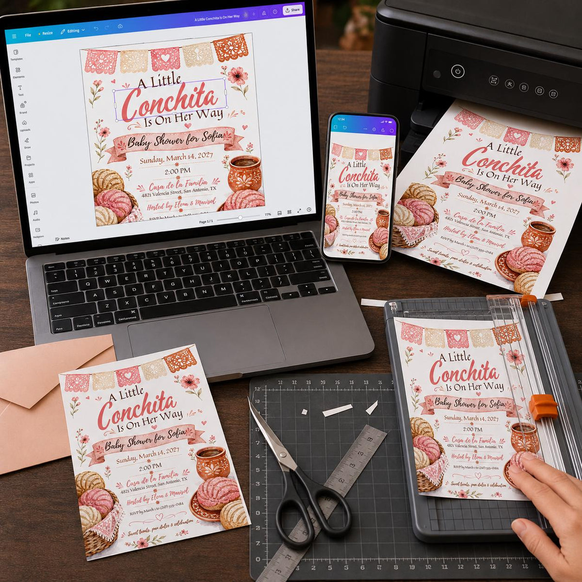 Pink Mexican Baby Shower Invitation — print-ready baby shower design from VoltBy