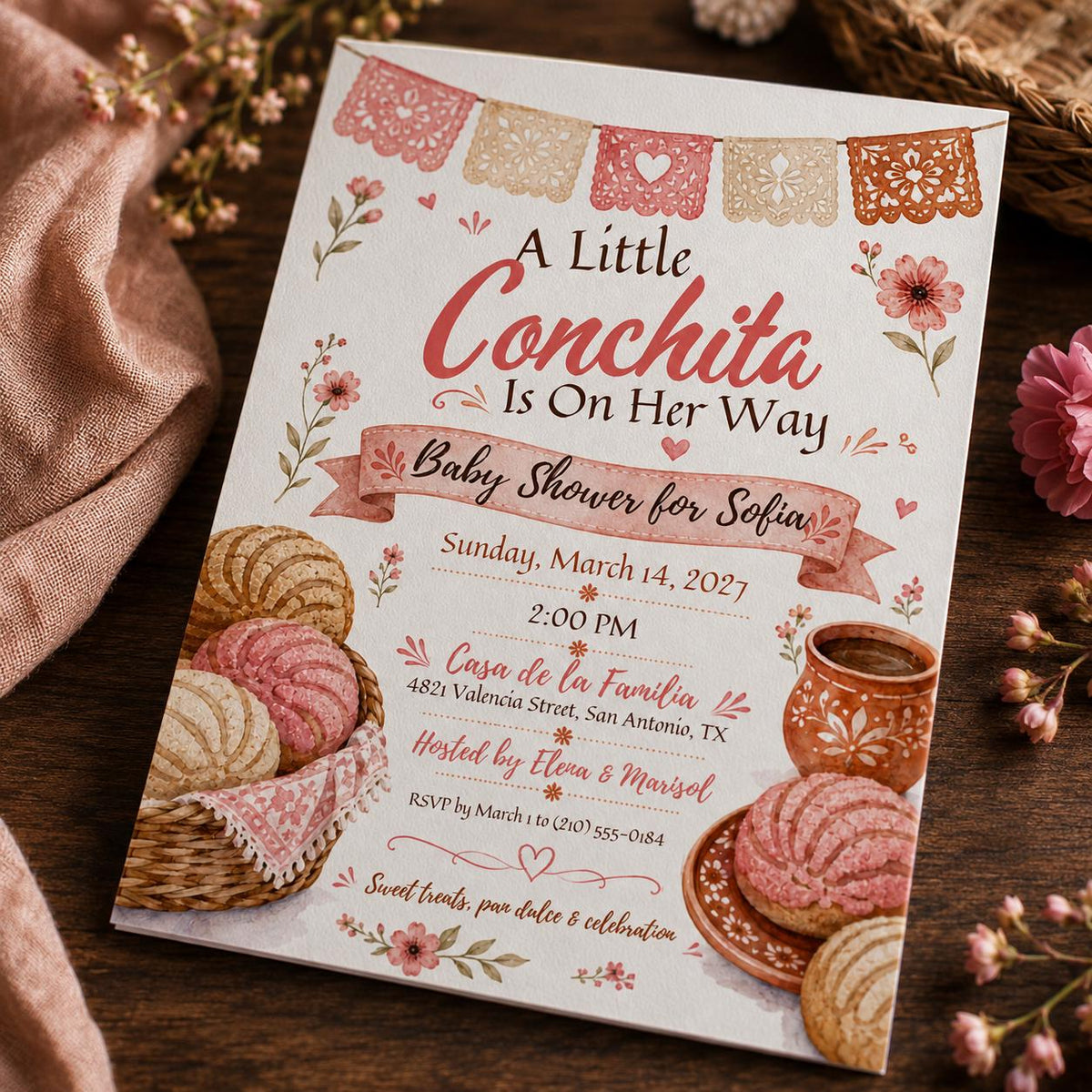 Pink Mexican Baby Shower Invitation — digital invitation, instant download
