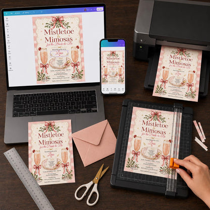 Pink Mistletoe and Mimosas Bridal Shower Invitation — digital invitation, instant download