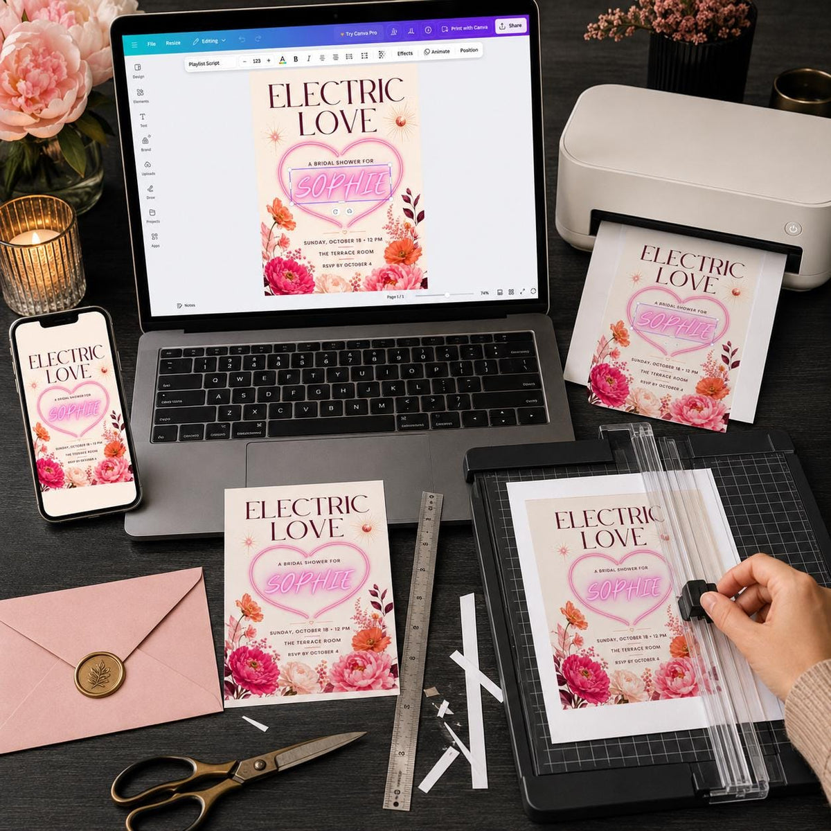 Pink Modern Bridal Shower Invitation — floral bridal shower design