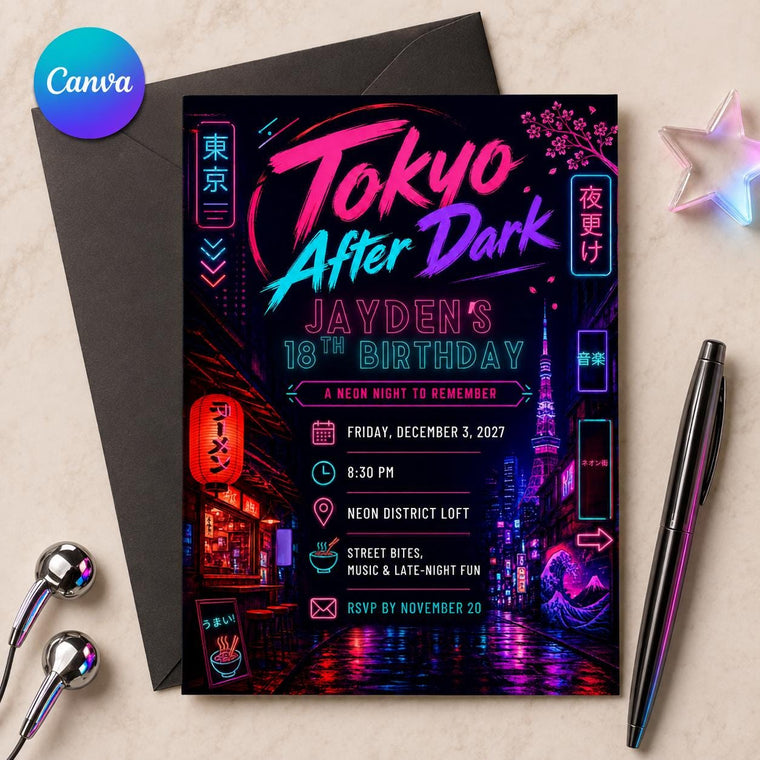 Pink Neon 18th Birthday Invitation