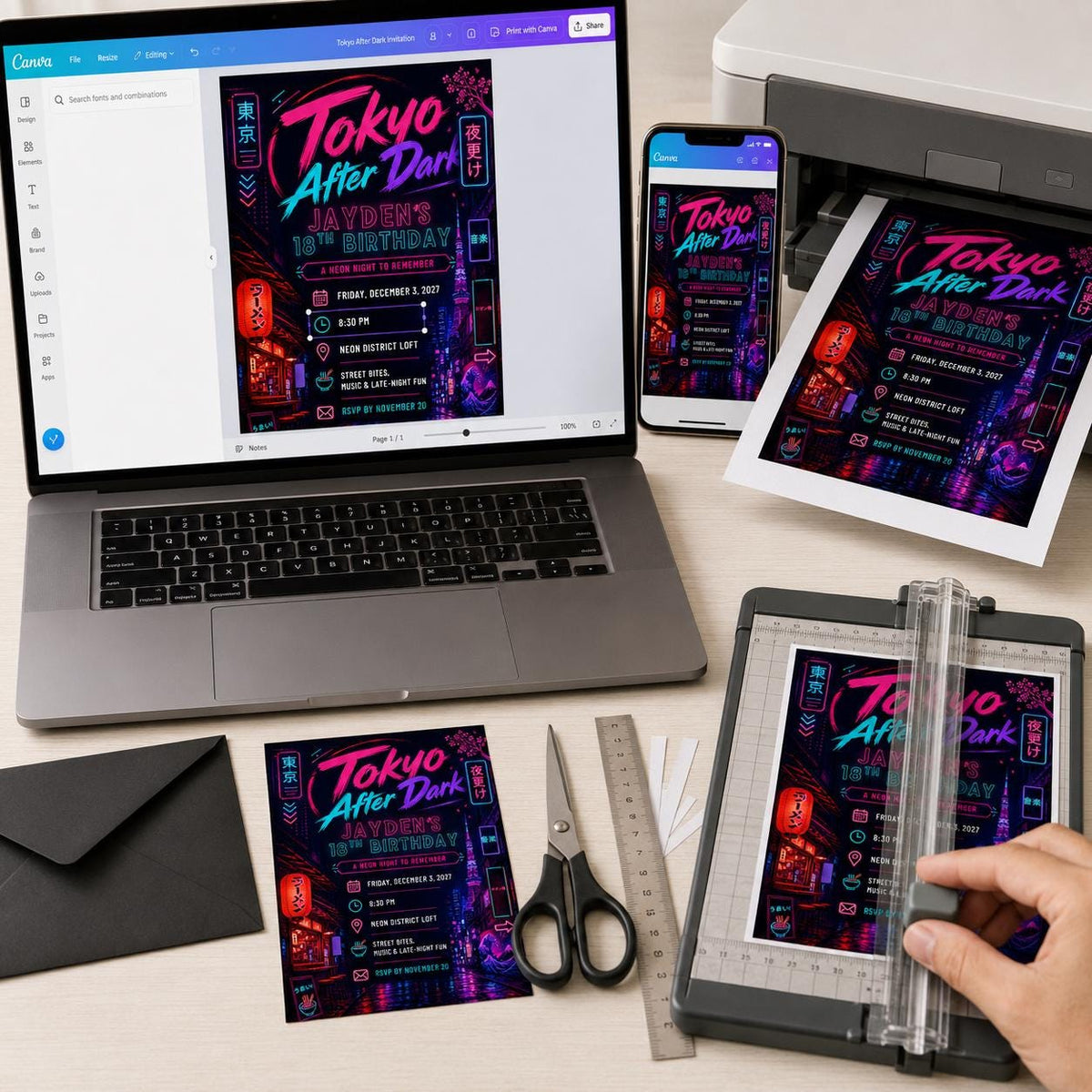 Pink Neon 18th Birthday Invitation — invitation you personalize in Canva