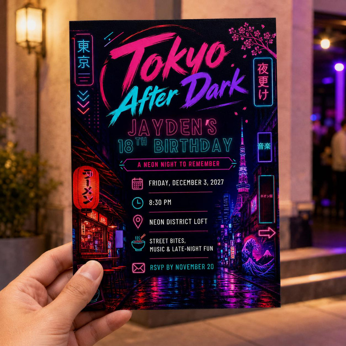 Pink Neon 18th Birthday Invitation — digital invitation, instant download