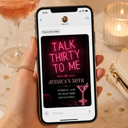 Pink Neon 30th Birthday Invitation — cocktail design