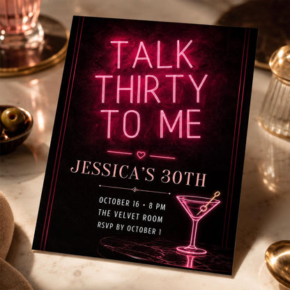 Pink Neon 30th Birthday Invitation — digital invitation, instant download