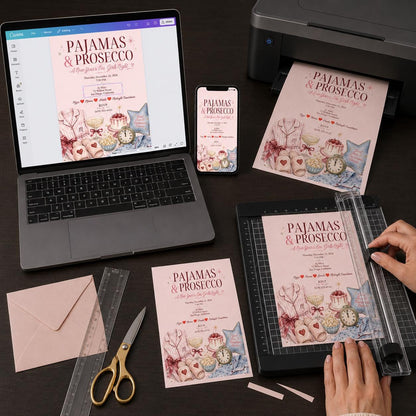 Pink New Years Eve Pajama Party Invitation for Girls — print-ready New Year party design from VoltBy