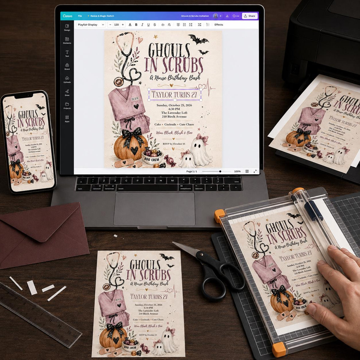 Pink Nurse Halloween 27th Birthday Invitation — digital invitation, instant download