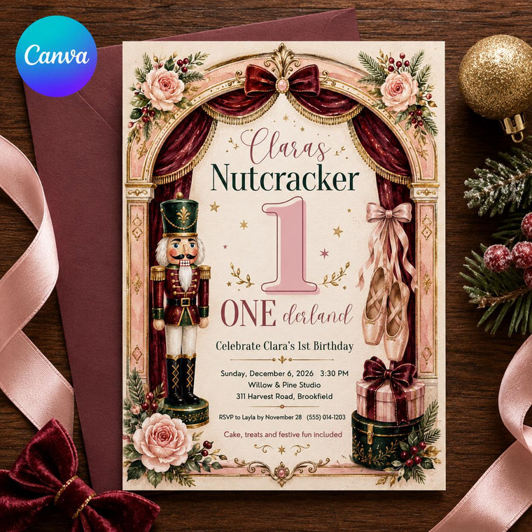Pink Nutcracker 1st Birthday Invitation for Girls
