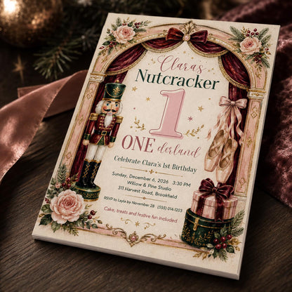 Pink Nutcracker 1st Birthday Invitation for Girls — digital invitation, instant download
