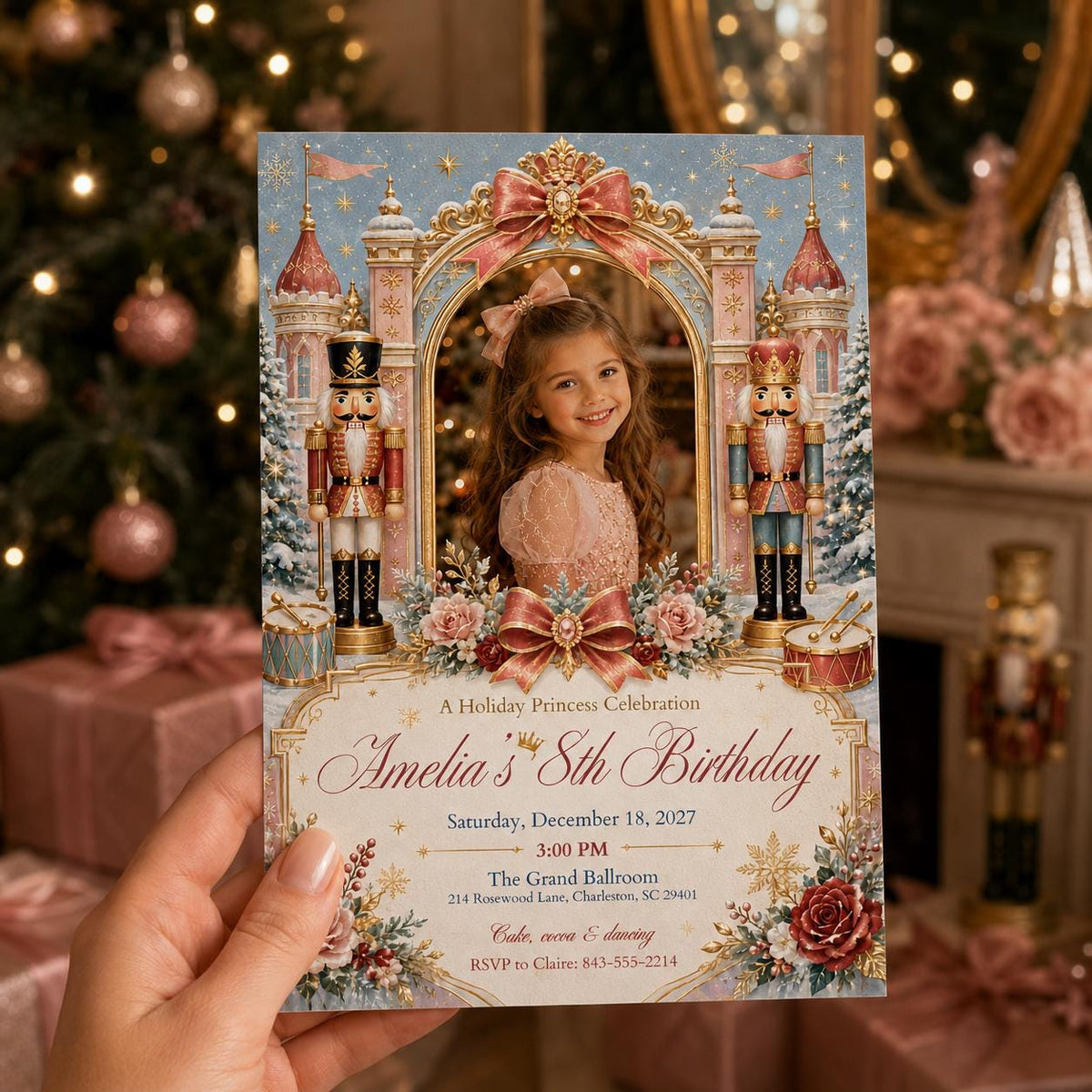 Pink 8th Birthday Invitation — digital invitation, instant download