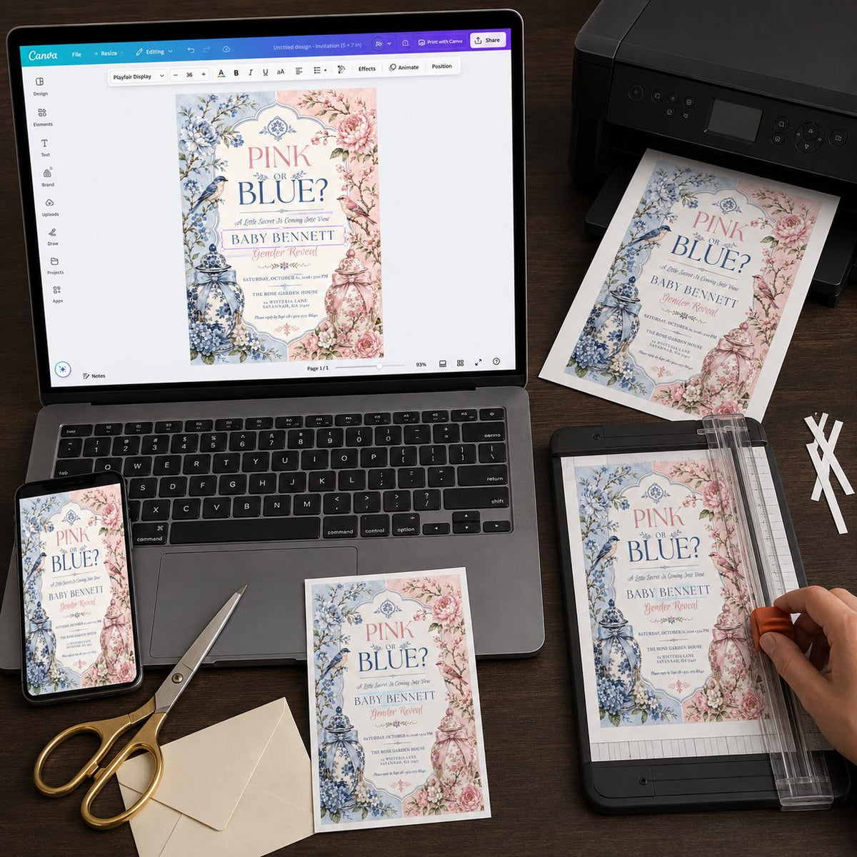 Pink or Blue Chinoiserie Gender Reveal Invitation — digital invitation, instant download
