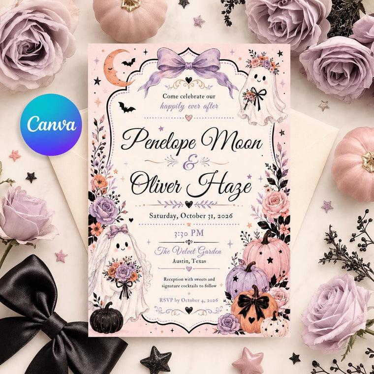 Pink Pastel Halloween Wedding Invitation