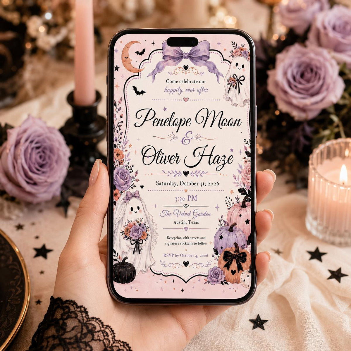 Pink Pastel Halloween Wedding Invitation — floral wedding design