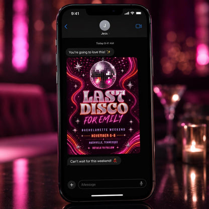 Pink Retro Last Disco Bachelorette Invitation — ball design
