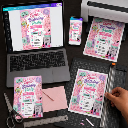 Pink Spa Birthday Invitation for Girls — invitation you personalize in Canva
