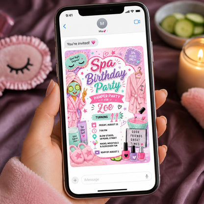 Pink Spa Birthday Invitation for Girls — digital invitation, instant download