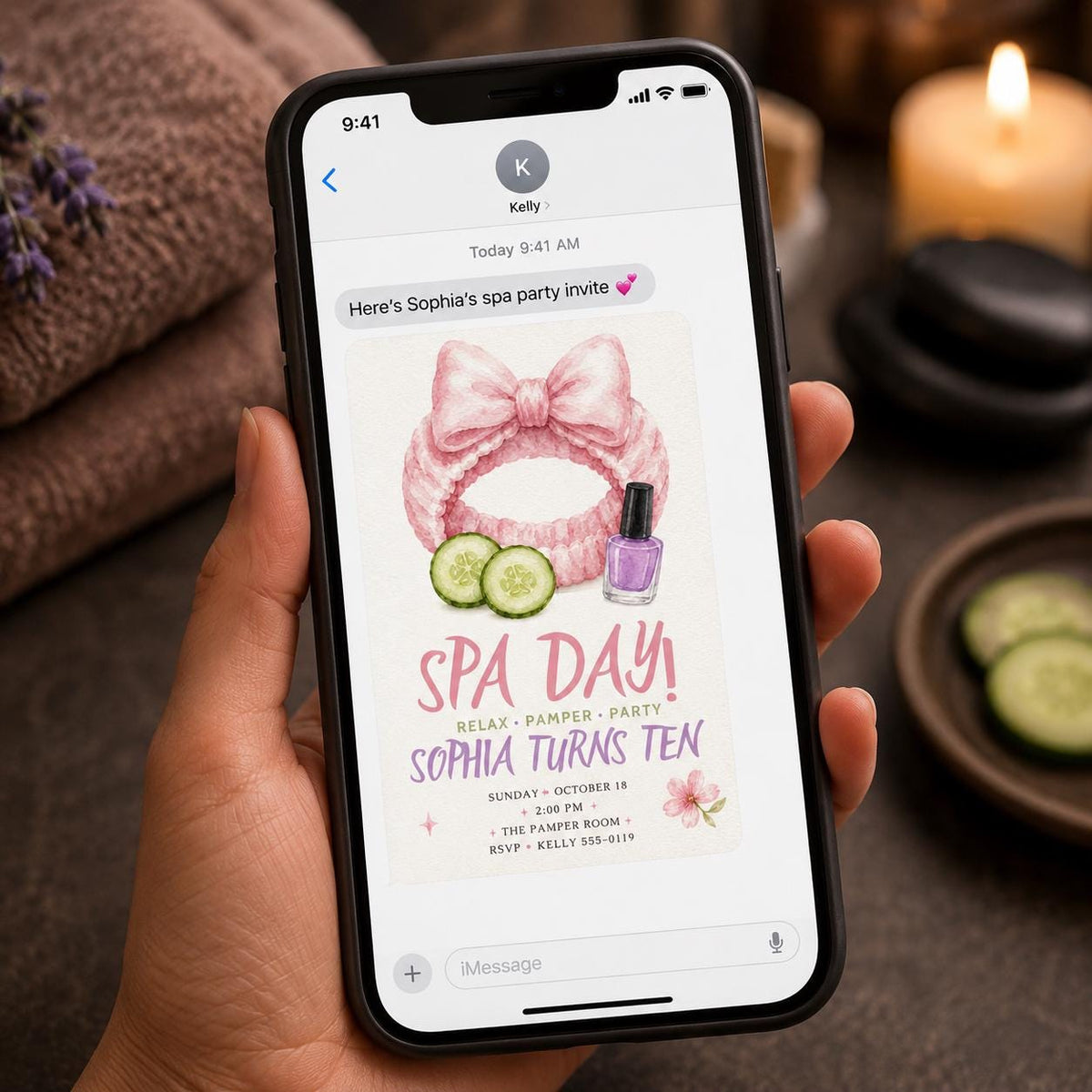 Pink Spa Day 10th Birthday Invitation for Girls — invitation you personalize in Canva