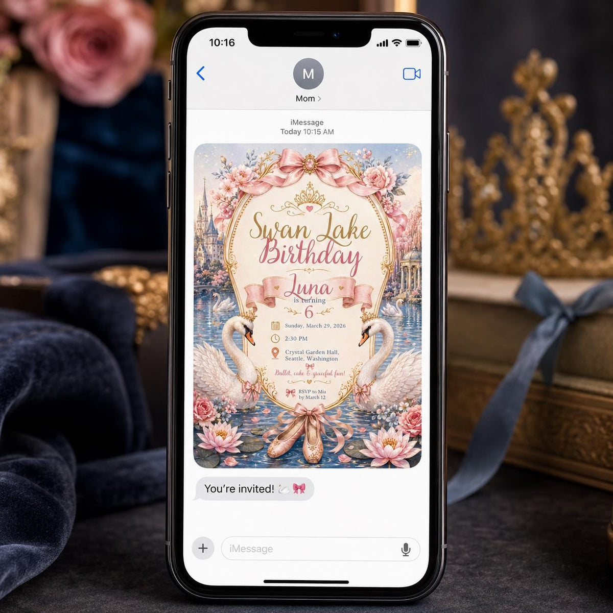 Pink Swan Lake Birthday Invitation for Girls — ballet and dance design