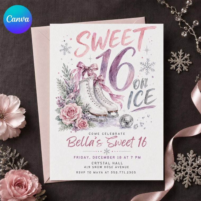 Pink Sweet 16 On Ice Invitation